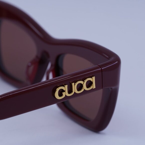 Gucci GG1773SA 002 Sunglasses Burgundy Cay Eye Frame, Brown Lenses - Picture 10 of 12